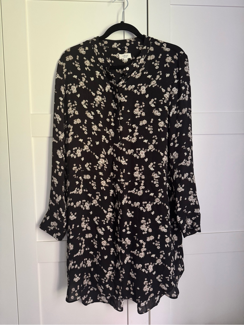 Aritzia Wilfred Bossut Dress 100% Silk Black Floral Size S Midi Fall Office